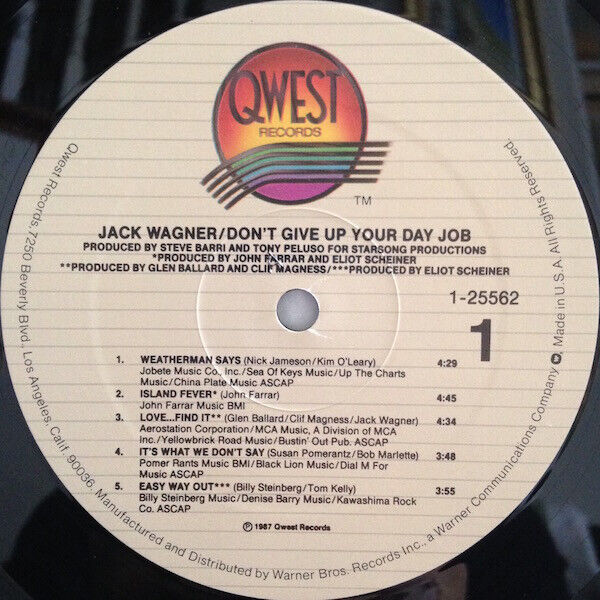 洋楽 Jack Wagner / DON'T GIVE UP YOUR DAY JOB Jack Wagner Don't Give up Your Day Job Stereo Vinyl Lp 1987