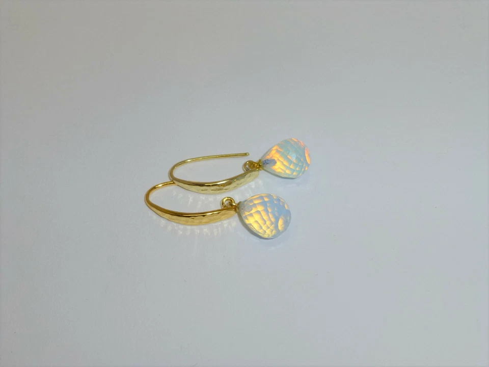 Ohrringe Ohrhänger Silber 925 Gold Opalith Tropfen facettiert Milchweiß  - Bild 4 von 4