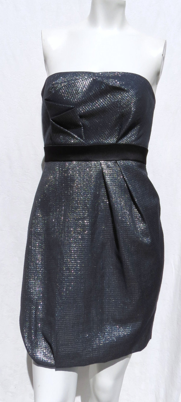 Max and Cleo Silver Black Cotton Blend Fitted Strapless Party Dress size XS 2