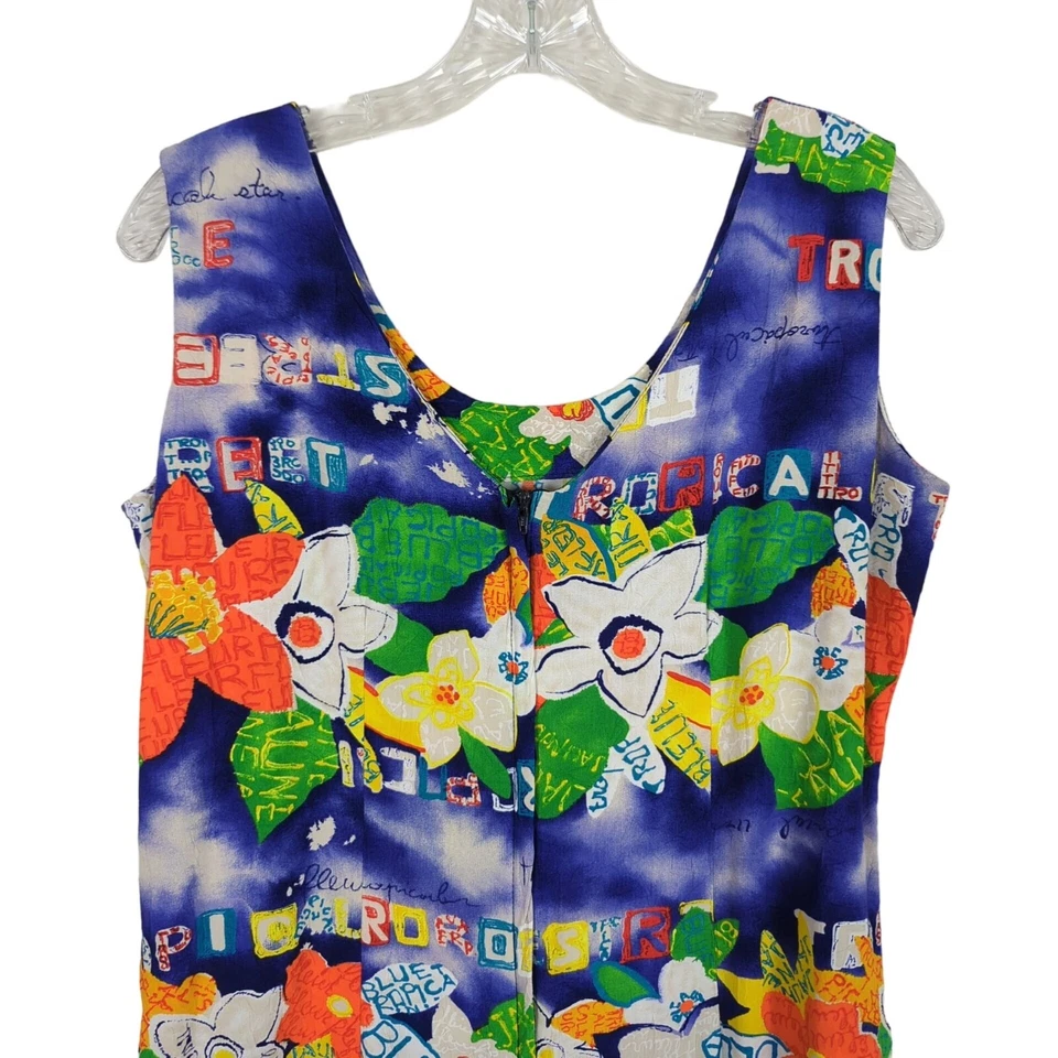 Mini vestido JAMS WORLD tamanho 11 multicolorido azul tropical floral vintage - Imagem 4 de 4