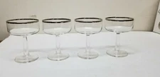 4 SCHOTT ZWIESEL SILVER PLATINUM RIM CHAMPAGNE TALL SHERBET GLASS STEMWARE