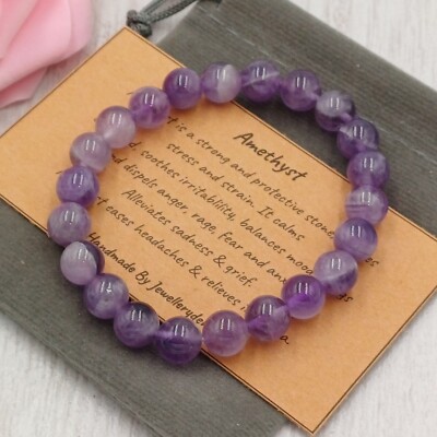 TRAUM AMETHYST Armband Stretch Fit Handarbeit Geschenktüte Karte Edelstein 4/6/8 mm