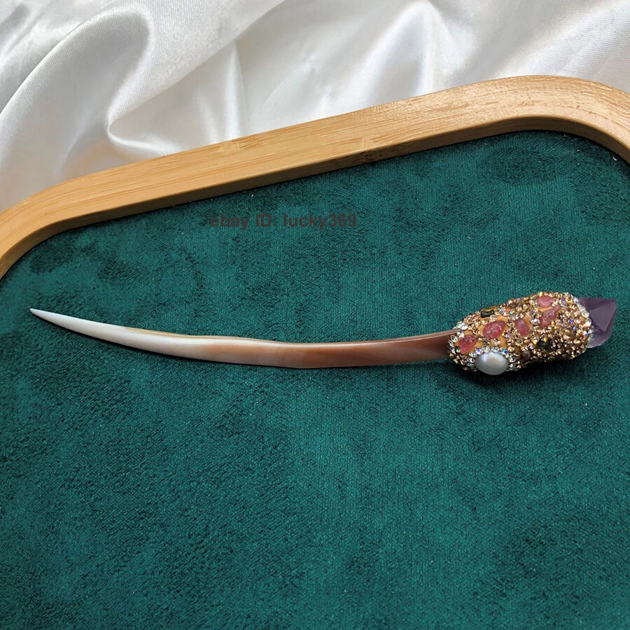 Ретро натуральный Южных морей раковина инкрустация белый барокко жемчуг аметист драгоценный камень дуга шпилька - Изображение 2 из 4