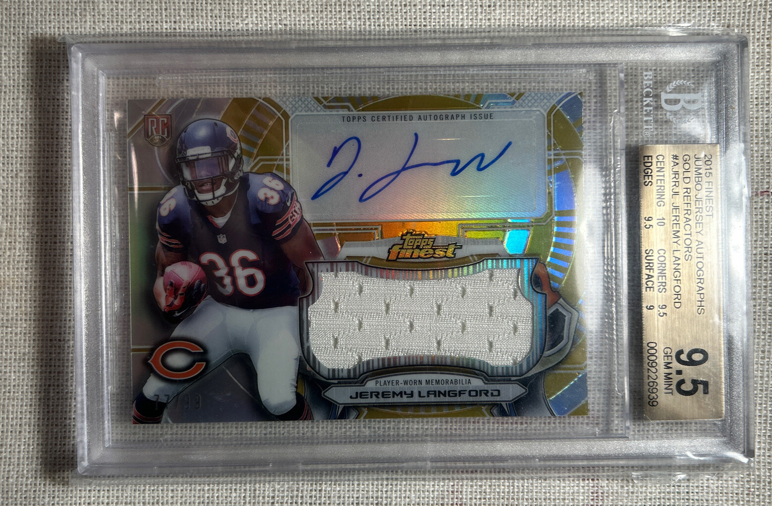 Jeremy Langford Finest Autograph Jumbo Relic Refractor #JL Base