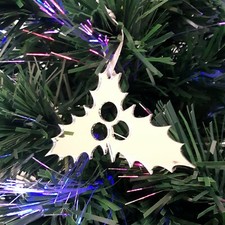 Holly Christmas Tree Decorations Mirrored Colours, Sets 10x7cm or 4x14cm