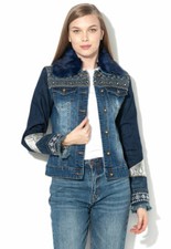 PROMOTION !!! SUPERBE BLOUSON VESTE DESIGUAL NEUF FEMME EN JEAN BLEU T 42