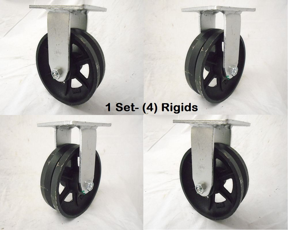 4 X 2 Rigid Caster With V-Groove Wheel - 1500lb Capacity Each, 7/8" Ductile Steel 4 thumbnail image