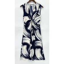 Eliza J Maxi Dress Womens Pullover Sleeveless Slinky Noted Waves Navy Cream 8