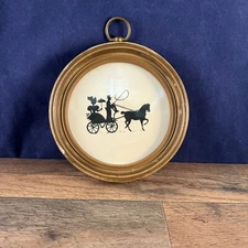 Vintage Colonial Horse & Buggy Carriage Wagon Silhouette Framed 6”