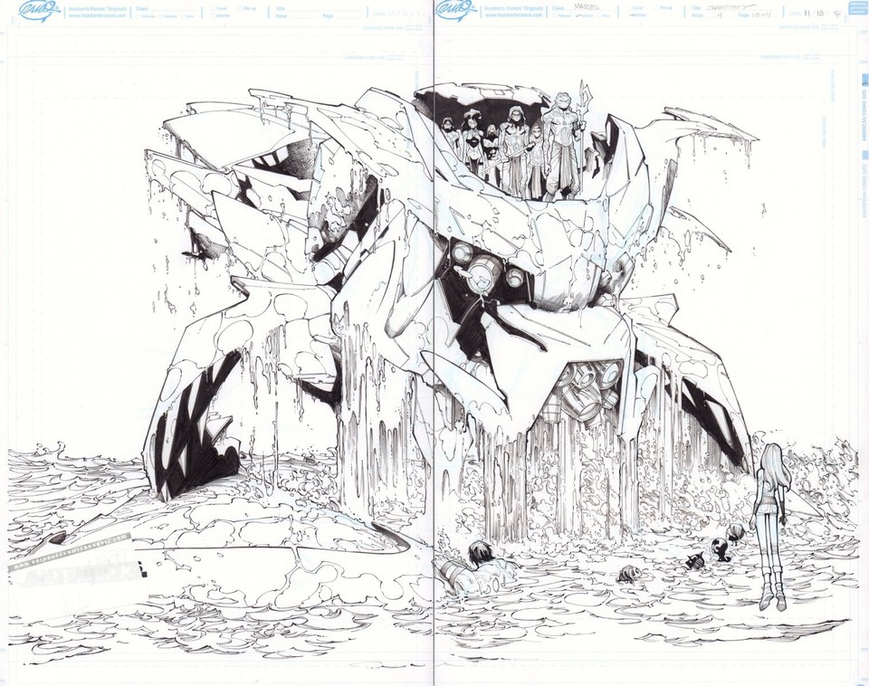 Champions #4 pgs. 10 & 11 - Atlantean Navy DPS - 2016 art by Humberto Ramos Comic Art