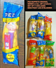 Pez Muppets Original Set of 7 with rare Miss Piggy with Eyelashes Retired Mint!