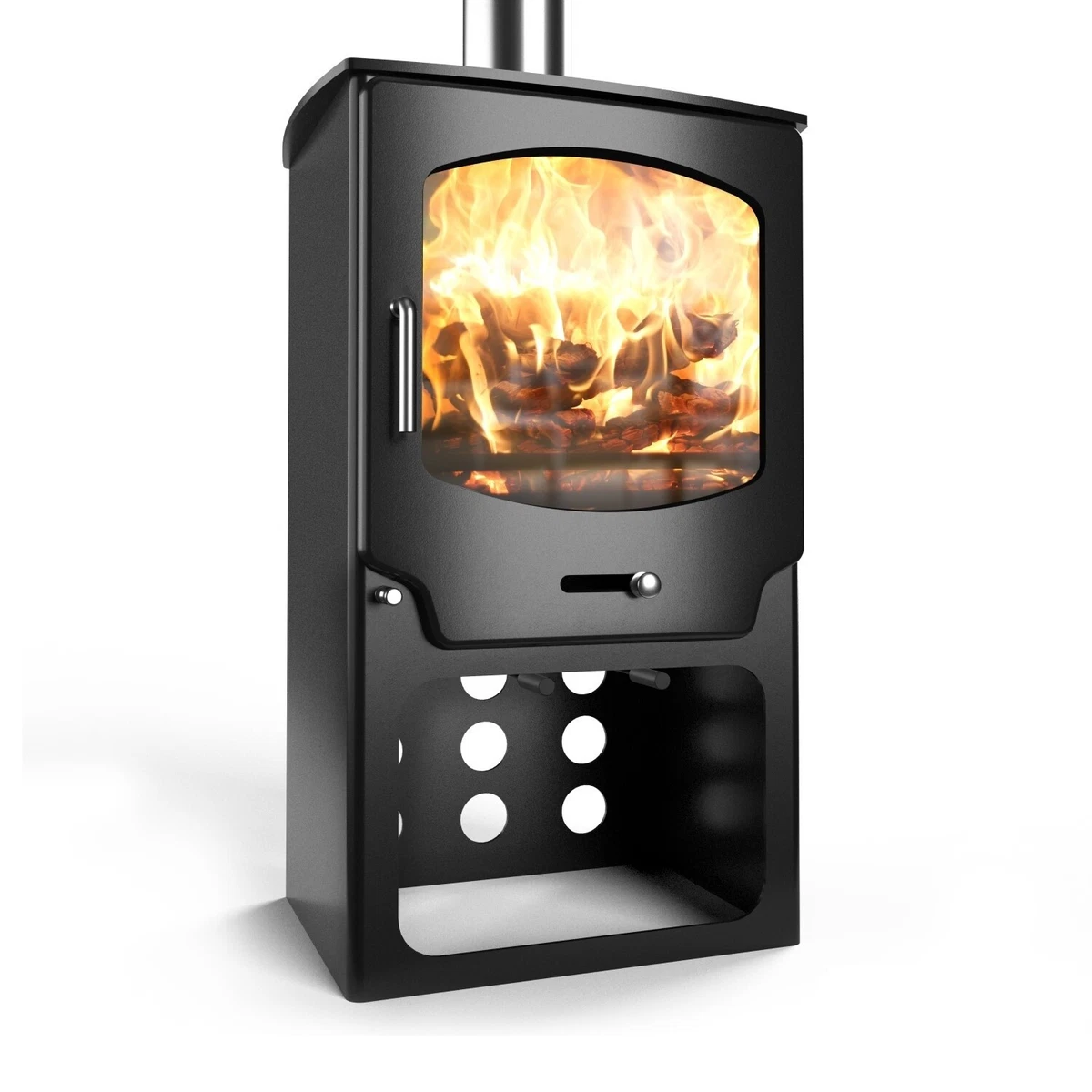 MODERN TALL BLACK STOVE WOOD COAL LOGS MULTIFUEL BURNING LARGE BIG DEFRA  8KW | eBay