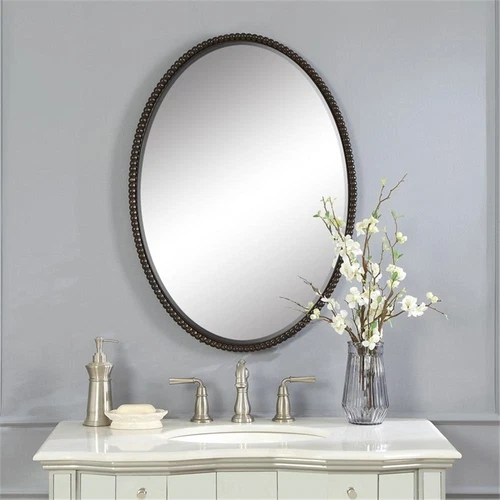 Uttermost Sherise Oval Metal and Glass Wall Mirror in Light Distressed Bronze - Picture 6 of 7