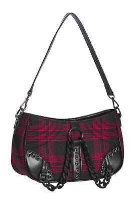 Lost Queen Earthworm Womens Plaid Tartan Gothic Rockabilly Chain Handbag BG34327
