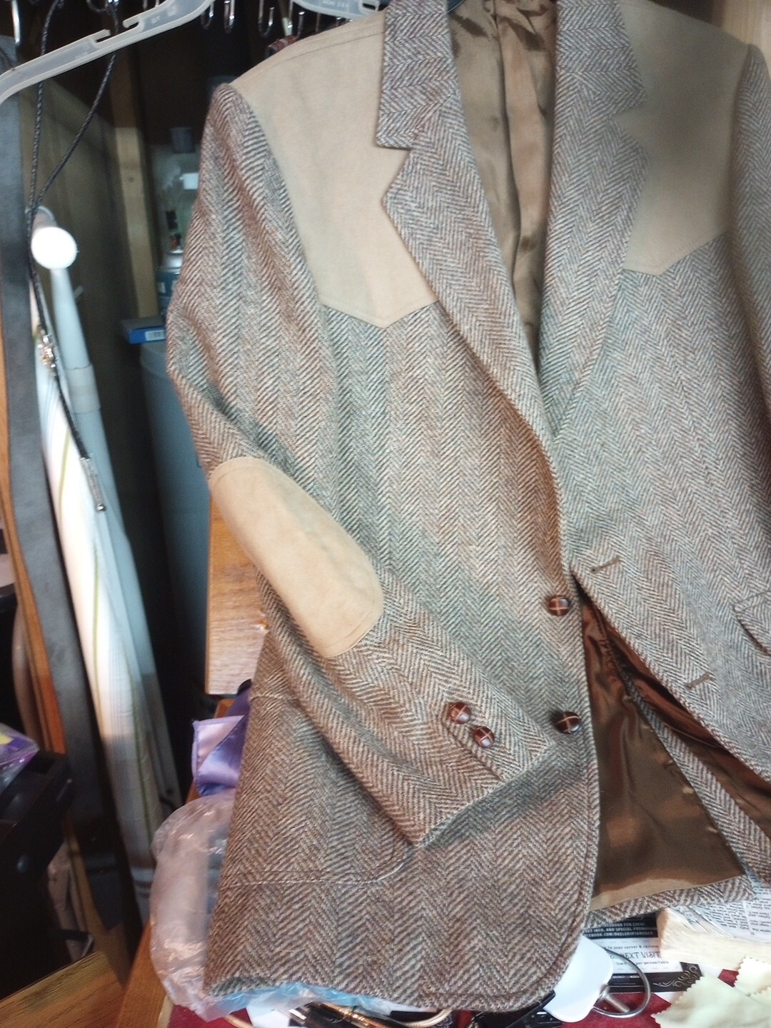 PENDLETON WESTERN BROWN TWEED WOOL & LEATHER BLAZ… - image 3