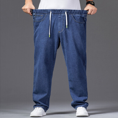Plus Size Men Loose Oversized Denim Pants Elastic Waist Work