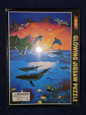 Acme Glow in the dark Dolphin Whale Ocean Sunset 500pc Jigsaw Puzzle sealed New!