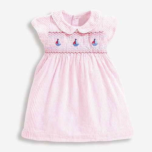 Girls Pink Smocked Embroidered Dress Cotton Dress Girl Summer Dress - Picture 23 of 28