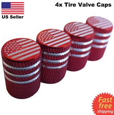 4x Wheel Tire Valve Cap Stem Cover For Car, Bike, Trucks American Flag RED