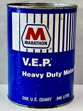 Vintage Marathon V.E.P Heavy Duty Motor Oil 1 Quart Can Gas Station Advertising