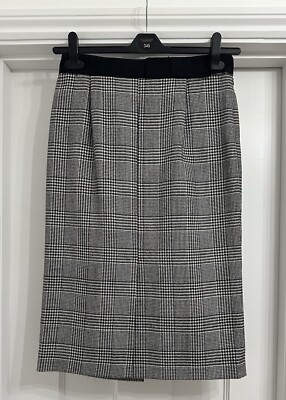 Coast Ladies Black White Wool Checked Houndstooth Pencil Skirt