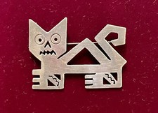 Rare Vintage Dellapina 925 Sterling Silver Modernist Geometric Cat Brooch Pin