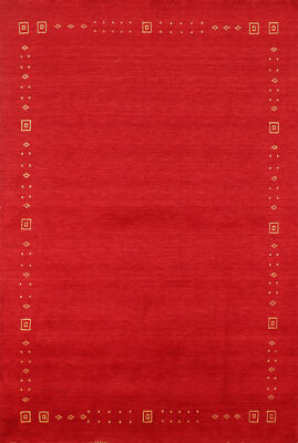 Artisan-crafted Red Gabbeh Rug Wool Handmade Carpet 6x8 ft