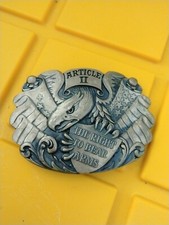 ARTICLE II THE RIGHT TO BEAR ARMS EAGLE BRASS BELT BUCKLE VINTAGE RARE NRA