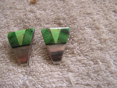 Vintage Sterling Silver .925 Clip  Earrings Green Clover Mark 