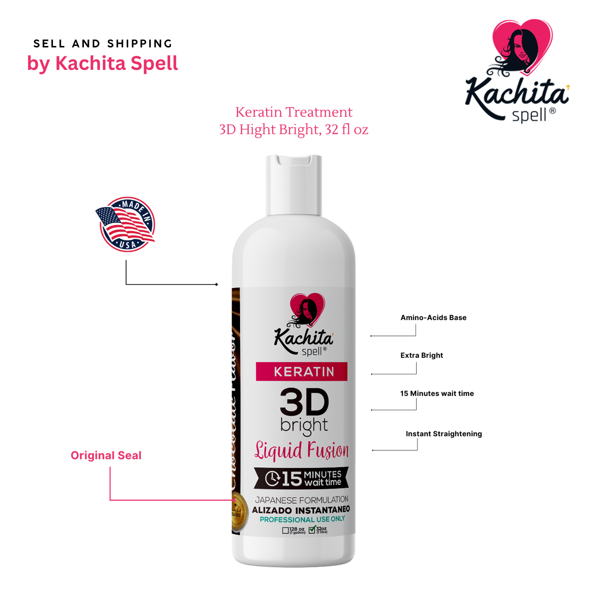 Original Keratina 3D Treatment Bright Liquid Fusion 33.8oz Kachita