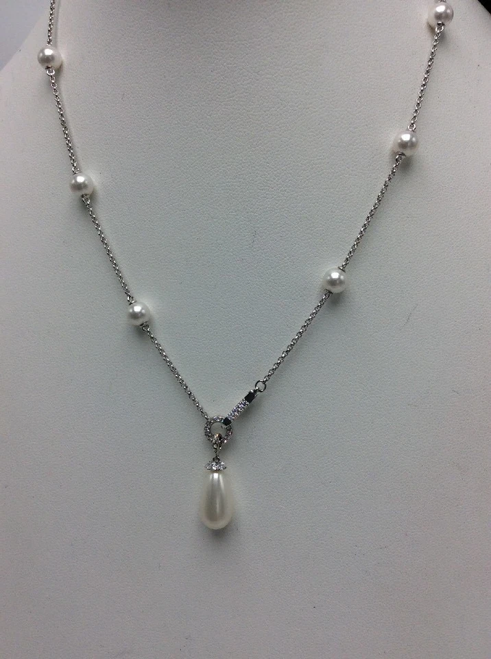 $75 Eliot Danori imitation pearl & CZ Lariat necklace D88 - Image 3 of 4