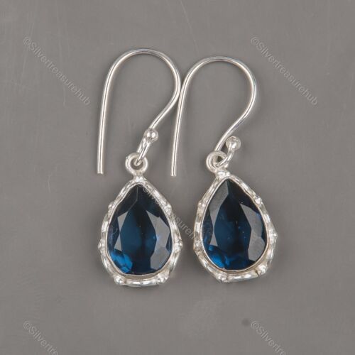 Natural London Blue Topaz Gemstone Drop/Dangle Earrings 925 Sterling Silver - Afbeelding 1 van 6
