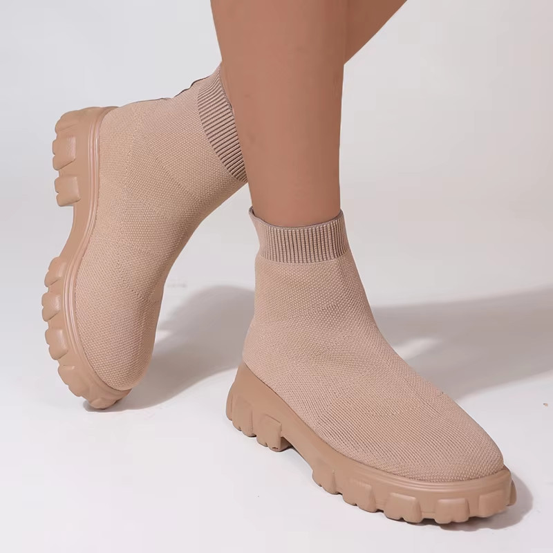 Marca Mujer Botines, Ligeros Informales Calcetín de Cuña Tejido Botas de Invierno