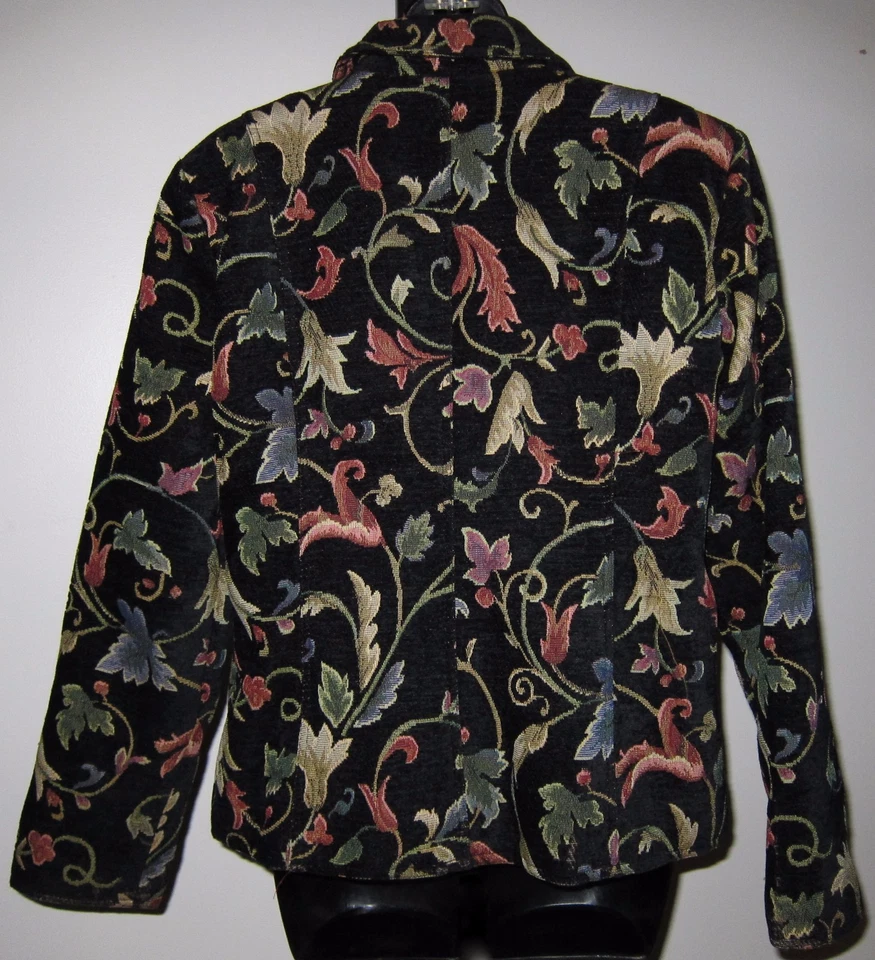 Chaqueta Blazer Talla M Boho Tapiz Erin London Manga Larga 3 Botones Negra Floral Foto 4 de 4