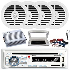 Pyle Single-DIN Marine CD Radio, 4x 5.25" 100W Max Speakers, 4 Channel Amplifier