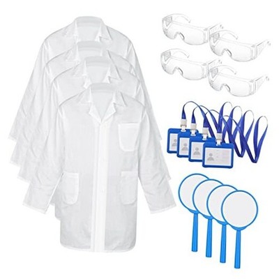 Lab Coat Costume Kit for Kids Doctor Coat Glasses ID Card for Large 16