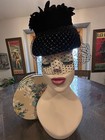 Vintage 1960s Women’s Black Velvet Fascinator Style Hat With Netting & Hatbox