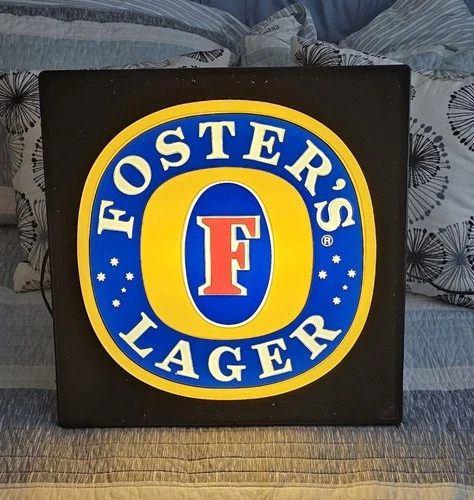 FOSTER'S LAGER Vintage Beer Sign Lighted 1988 Advertising Sign 18"x18" Plastic
