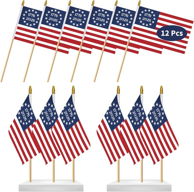 250Th Anniversary USA Flags on Stick, 12 Pcs American 1776-2026 Flags, 8.3X5.5 I