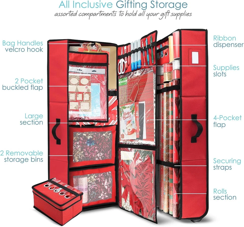 Hearth & Harbor Wrapping Paper Storage Container with Ribbon Extra Large, Red  - Image 2 of 4