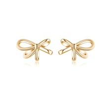 Solid 925 Sterling Silver Bow Stud Earrings for Women Teen Girls Small Ribbon St