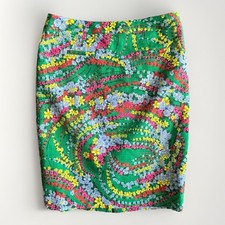 Talbots Skirt Women Sz 4 Green Floral Cotton Straight Stretch Short Pencil Lined