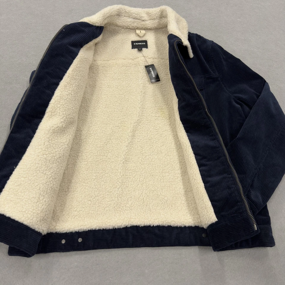 Chaqueta Express Para Hombre XL Azul Marino Pana Sherpa Forrada de Vellón Camionero Cremallera a Presión Foto 2 de 4