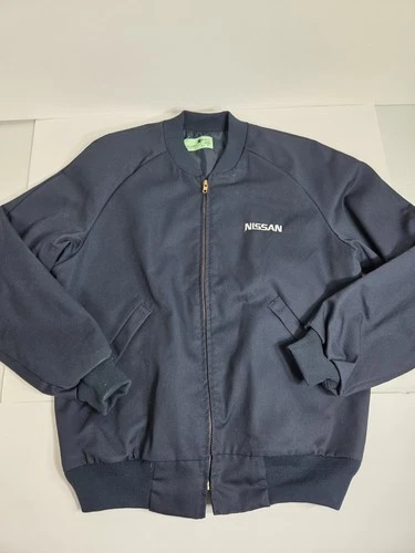 Vtg 80s Nissan Tech Mechanic Work Bomber Jacket Navy  Sz M USA MADE video thumbnail