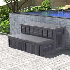 Hot Tub Steps Outdoor Spa Stairs w/ Storage, Non-Slip, Sturdy, 36-inch, Grey