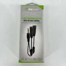 Digipower Connect 2-Way Headphone Splitter With Volume Control 1ft New
