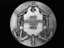 PJ15104 VINTAGE 1970s  GO PLACES WITH GE  COMPANY PEWTER BELT BUCKLE