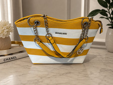 Michael Kors Yellow White Stripe Tote Shoulde...