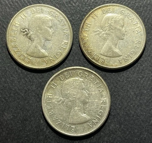 Canada 1960/61/62 50 Cents Silver Coins: Lot of 3 -ASW 0.9 oz-BSTK0124