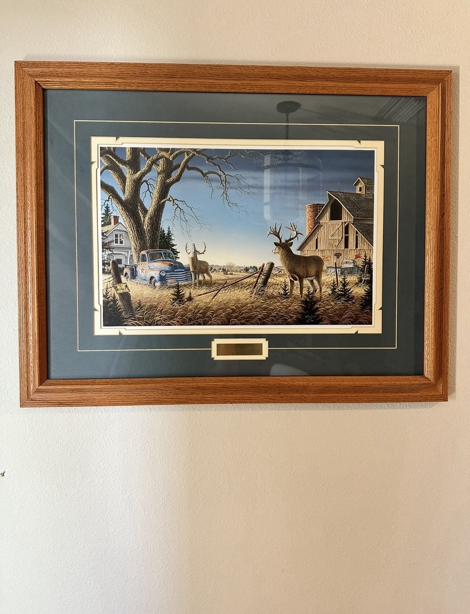 Larry Zach Old Rivals II Whitetail Signed Framed Deer Print Rustic